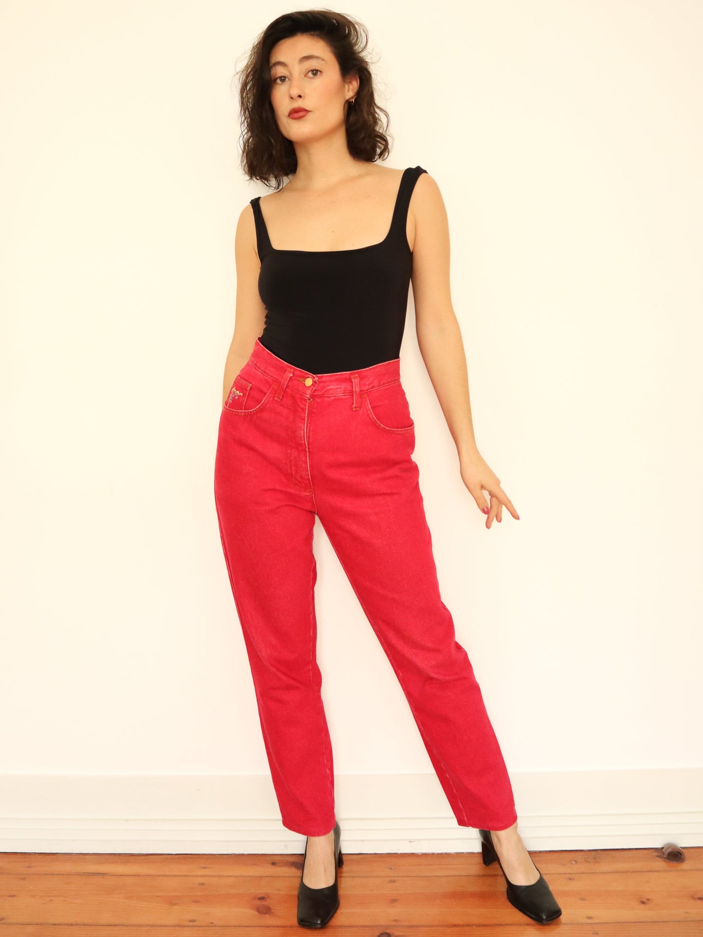 Cherry red jeans