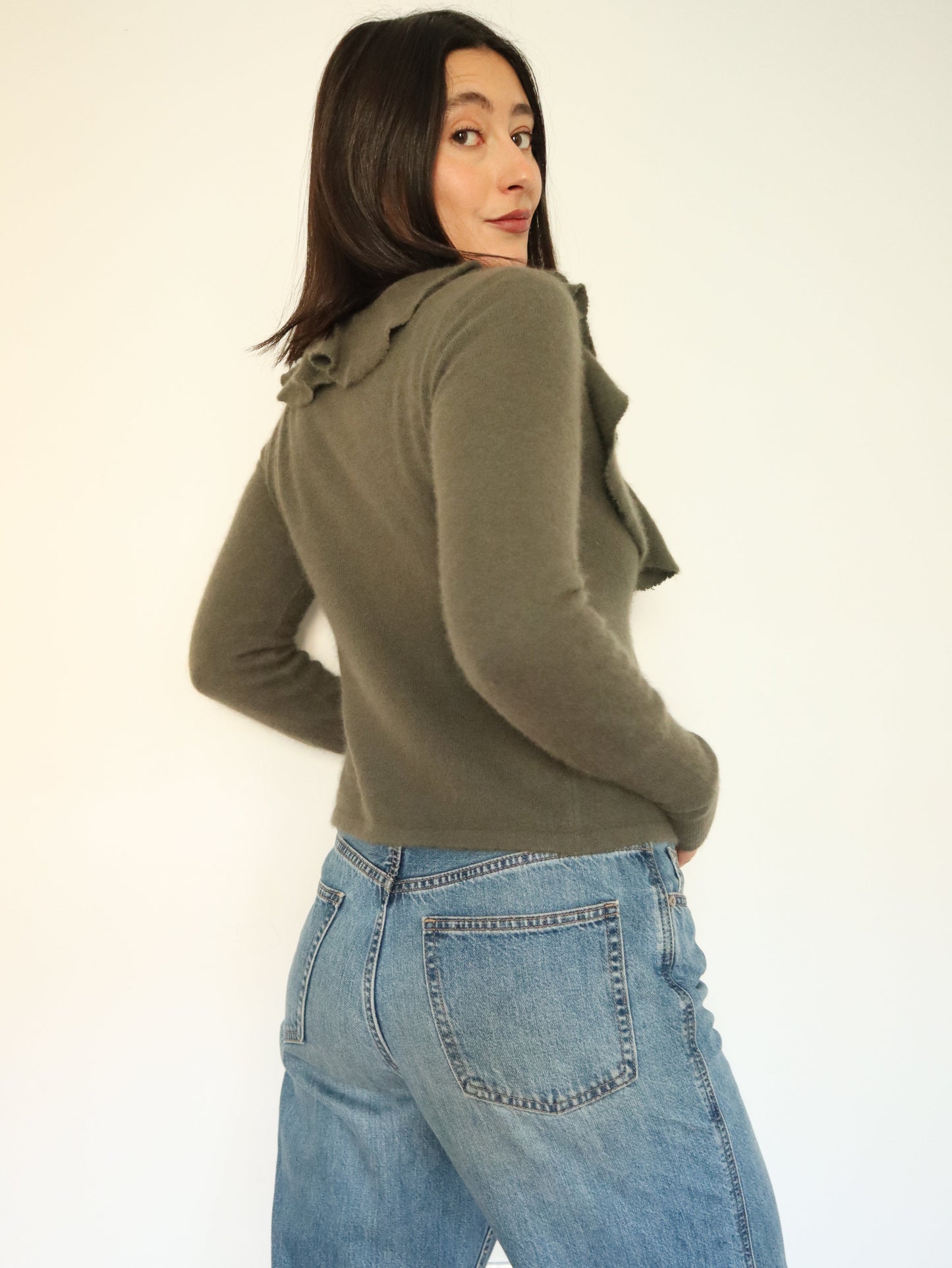 Green ruffle cardigan