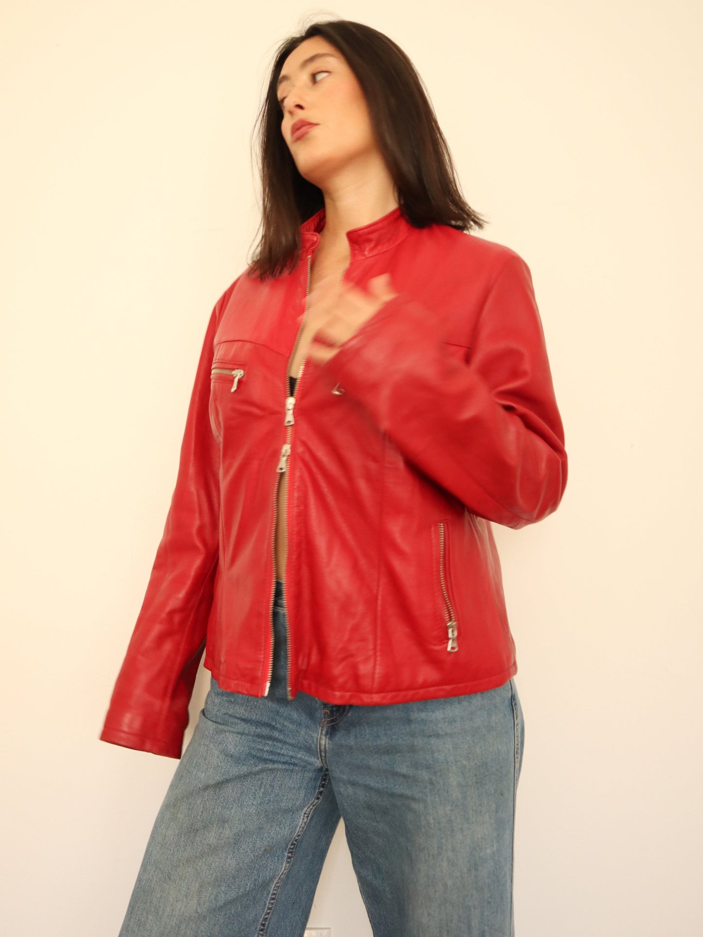 Red leather jacket