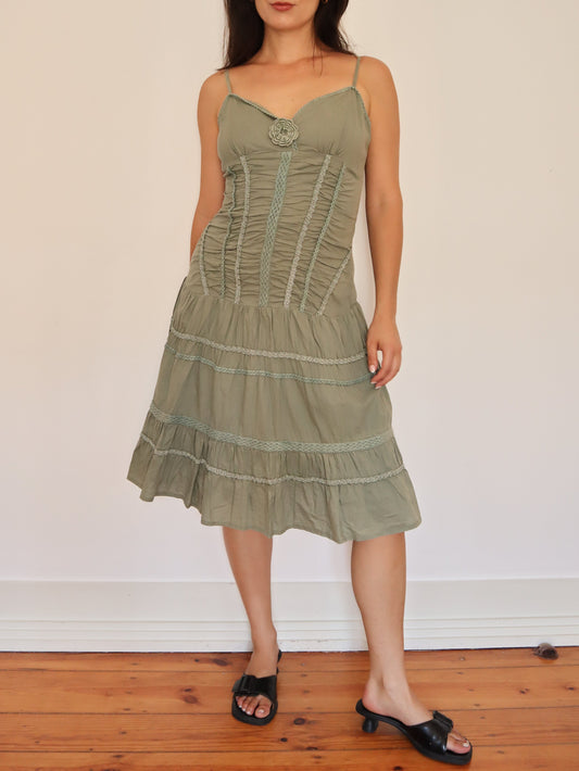 Khaki green drop waist dress