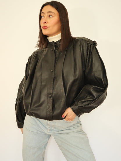 Leather bomber jacket