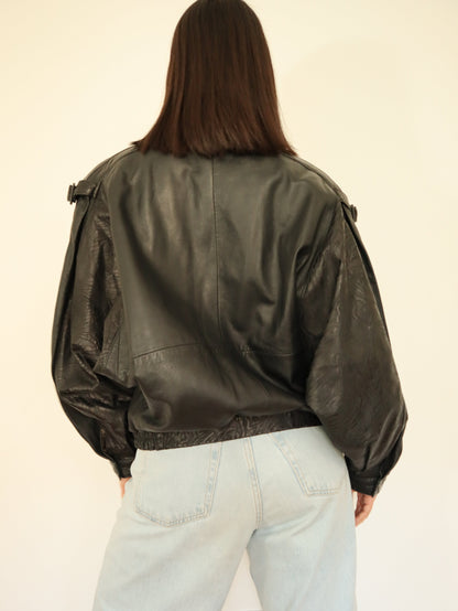 Leather bomber jacket