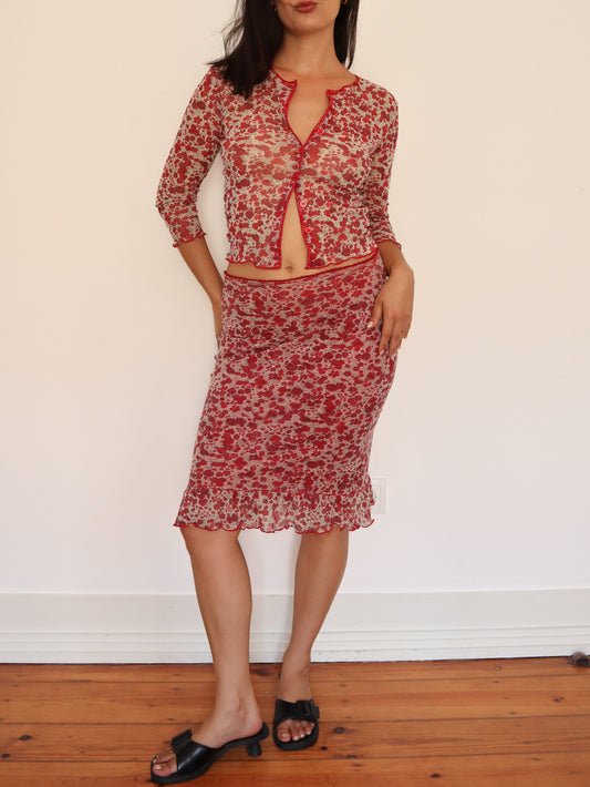 Red floral two piece set