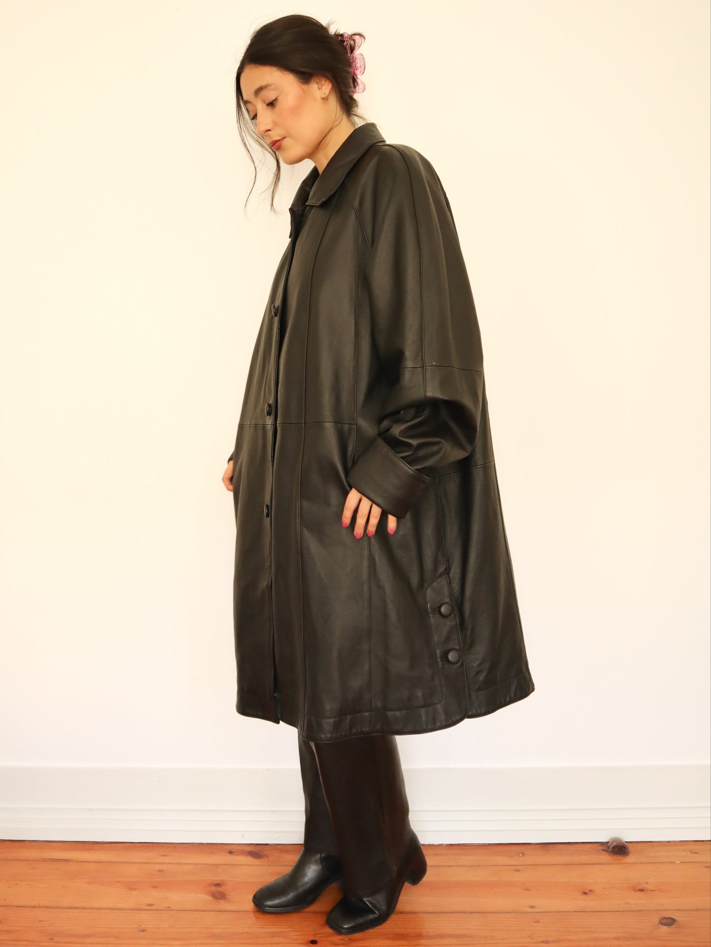 Black leather coat